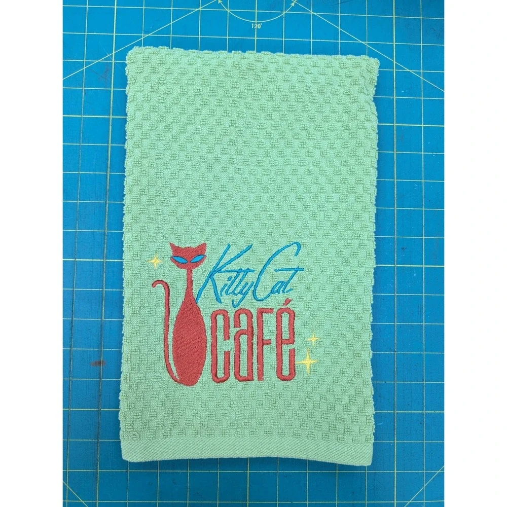 Kitty Cat Cafe Retro Mid Century Modern Atomic Kitchen Bath Hand Towel